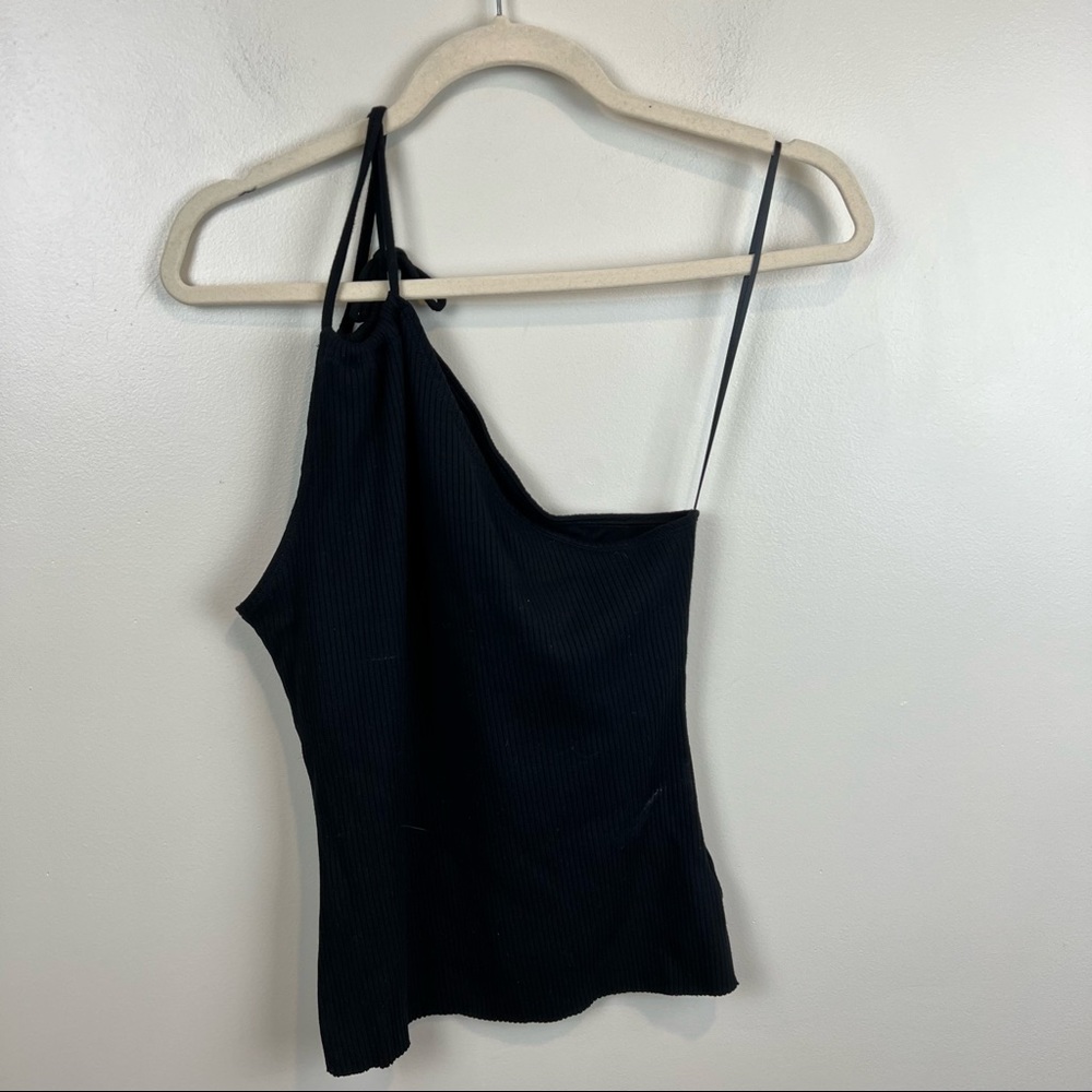 NEW The Range Black Alloy Rib Tied One Shoulder Tank in Large - Picture 4 of 8